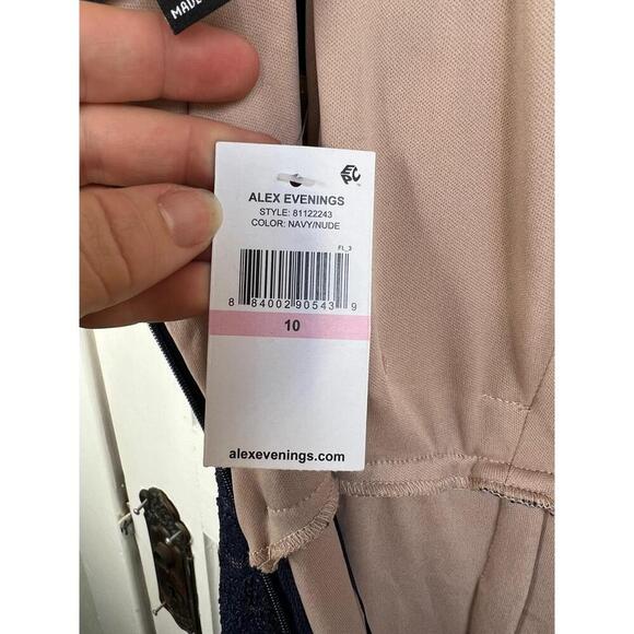 Alex Evenings Womens Size 10 Navy Mermaid Gown Lace Off Shoulder Elegant - Picture 11 of 13